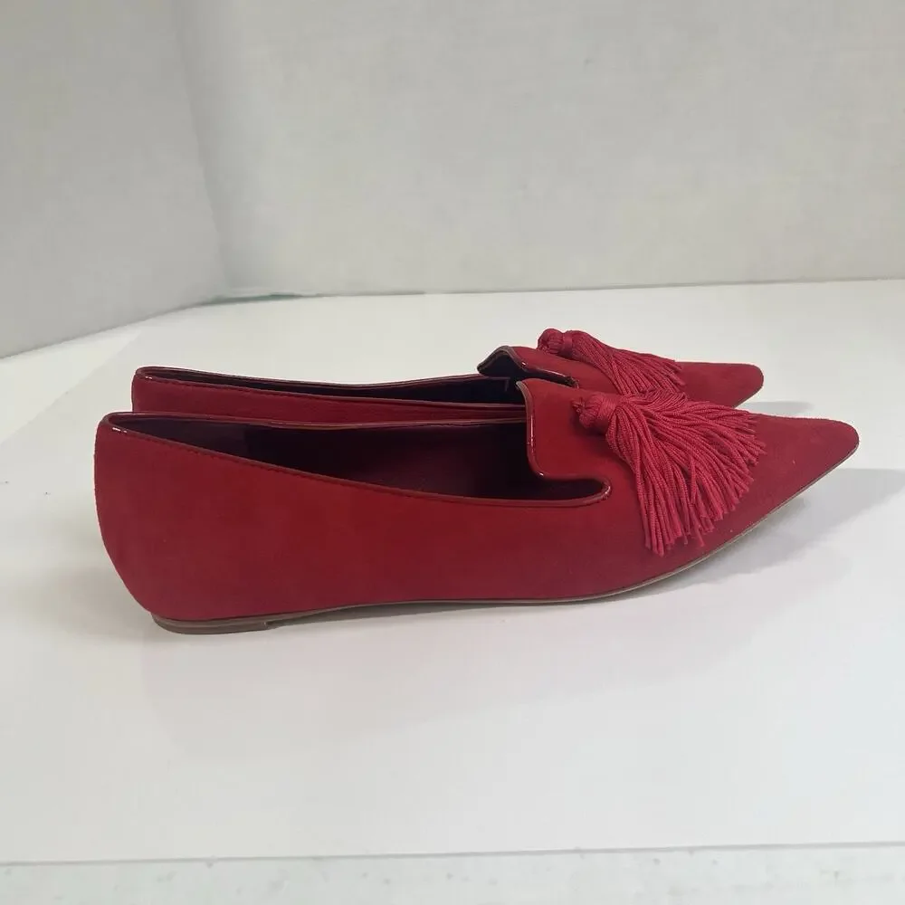 Kate Spade New York Womens Suede Tassel Pointed Toe Loafers Red Size 8 B